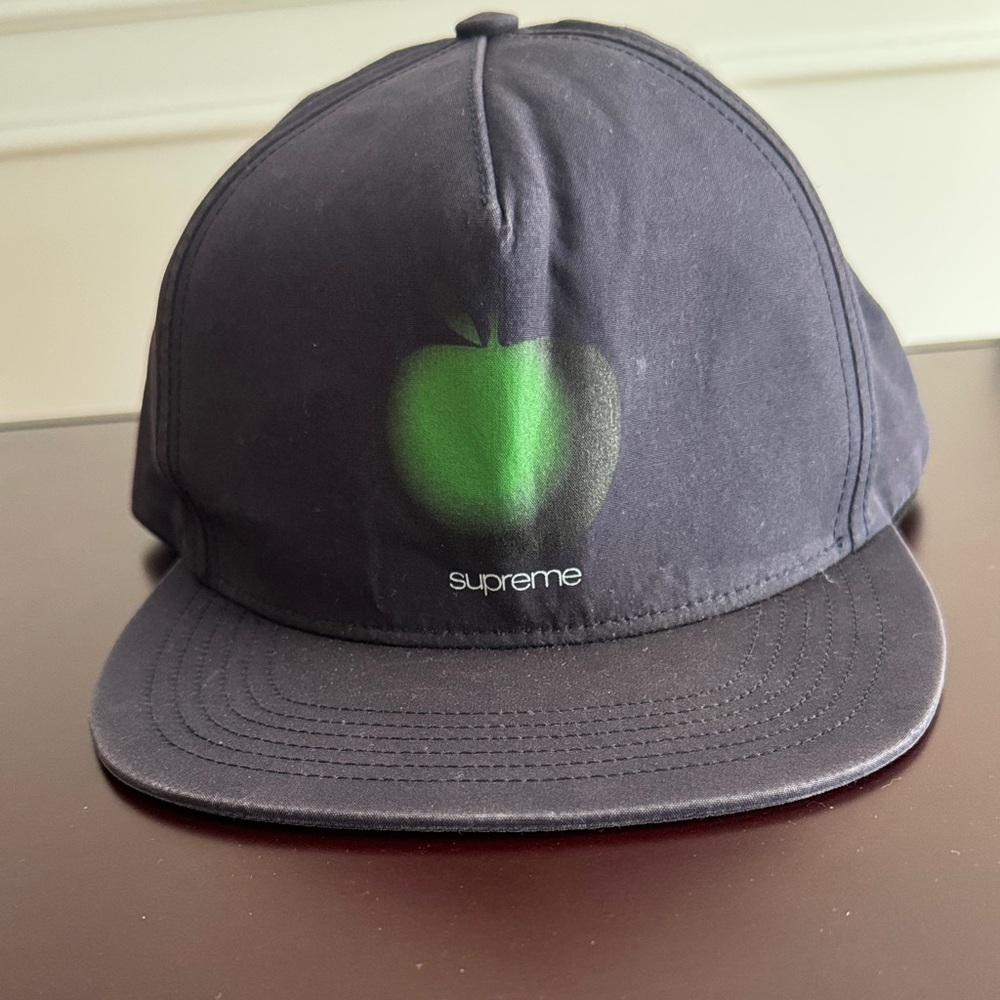 Supreme Navy Cap with Green Apple Graphic